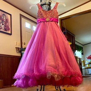 Pink glitz “Little Miss” beaded & tulle pageant dress ballgown, Fitting 6t-7.